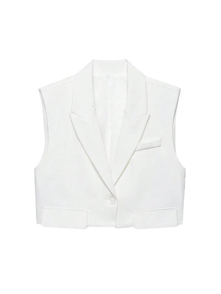 Women's Chic Vest Tops Fashion Cropped Waistcoat Sleeveless Lapel Collar Female Outerwear