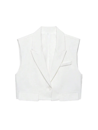 Women's Chic Vest Tops Fashion Cropped Waistcoat Sleeveless Lapel Collar Female Outerwear