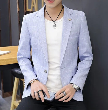 Party Linen Gray Men's Suit Jackets Single Breasted Coat Male Blazer Summer New in Simple Clothing Fashion 2025 Casual Classic