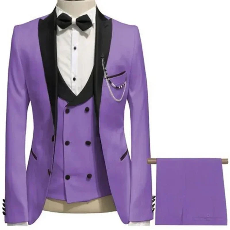 Blue Formal Wedding Elegant Men Suit Groom Tuxedo Prom Slim Fit Blazers Hombre High Quality Custom 3 Piece Set Jacket Vest Pants