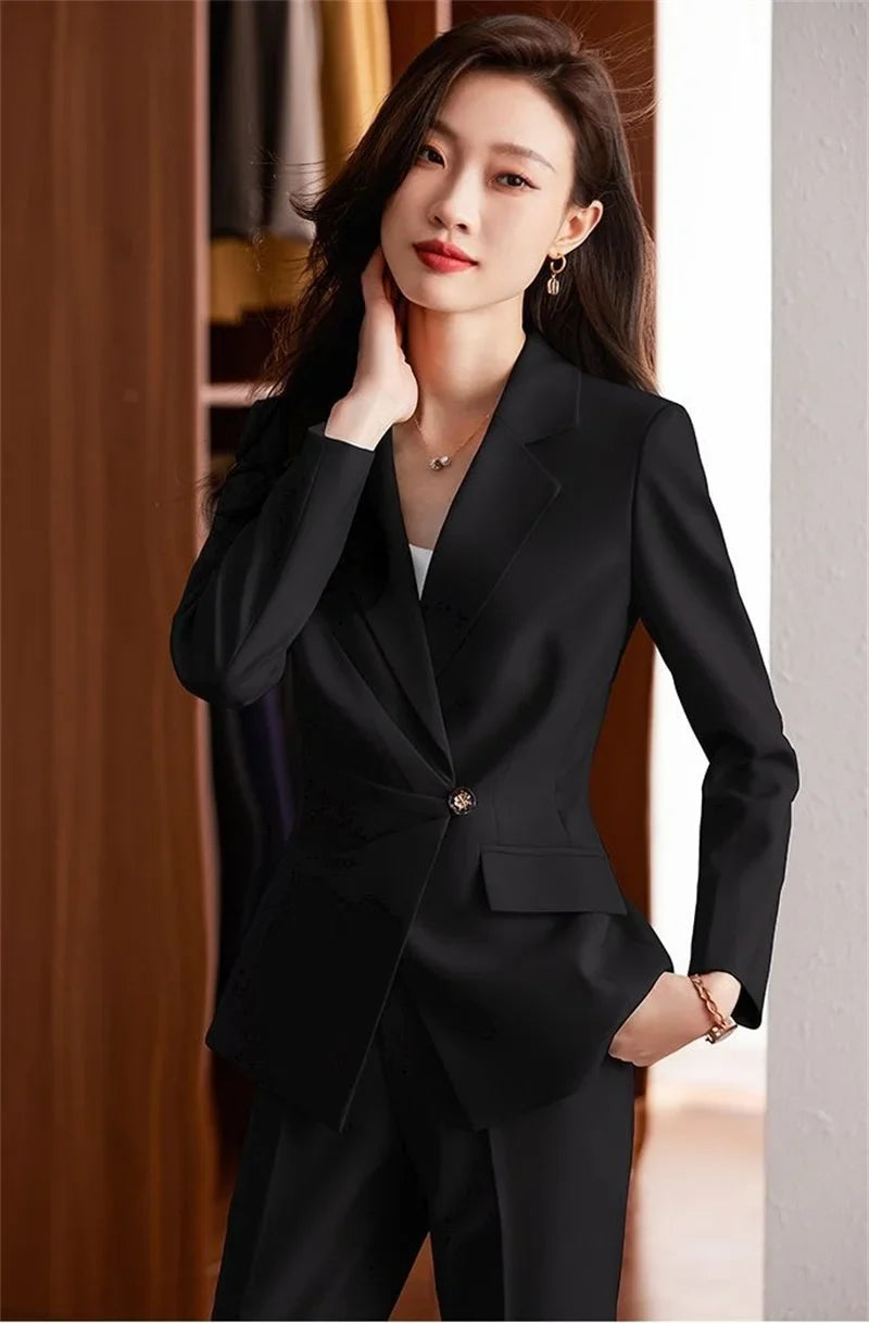 2025 Fashion Ladies Pant Suit Women Black Striped Female Business Work Wear Formal Jacket Blazer and Trouse