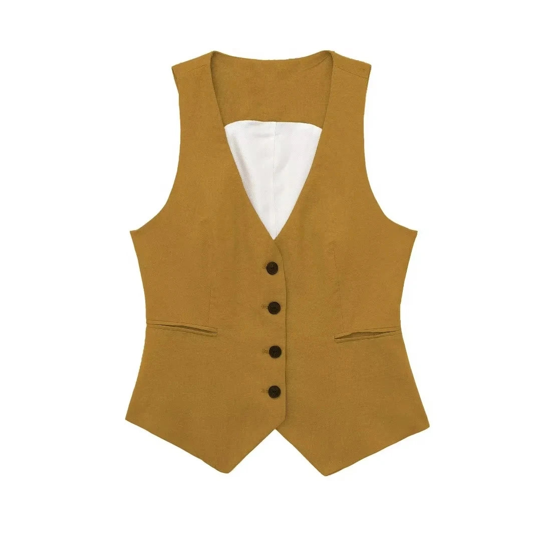 Fashion Women's Vest Linen Sleeveless Suit Vest Coat for Women Autumn Korean Female Black White Suit Vest Top