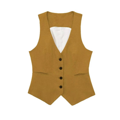 Fashion Women's Vest Linen Sleeveless Suit Vest Coat for Women Autumn Korean Female Black White Suit Vest Top