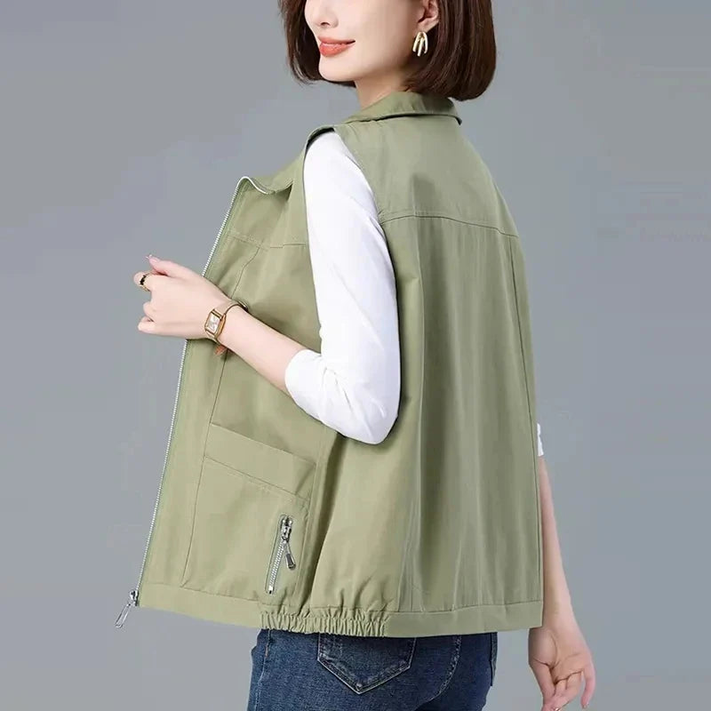 Spring Autumn Women's Vest Jacket Coats 2025 New Solid Sleeveless Jacket Female Waistcoat Casual Tops Outerwear Chaleco Mujer
