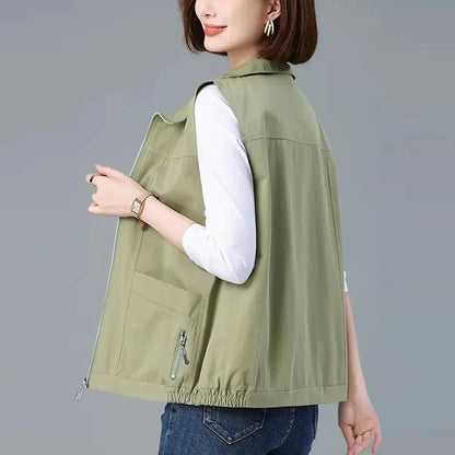 Spring Autumn Women's Vest Jacket Coats 2025 New Solid Sleeveless Jacket Female Waistcoat Casual Tops Outerwear Chaleco Mujer