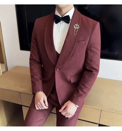 Men's Slim Fit 3-Piece Suit for Weddings, Parties & Formal Occasions – White, Red, Black