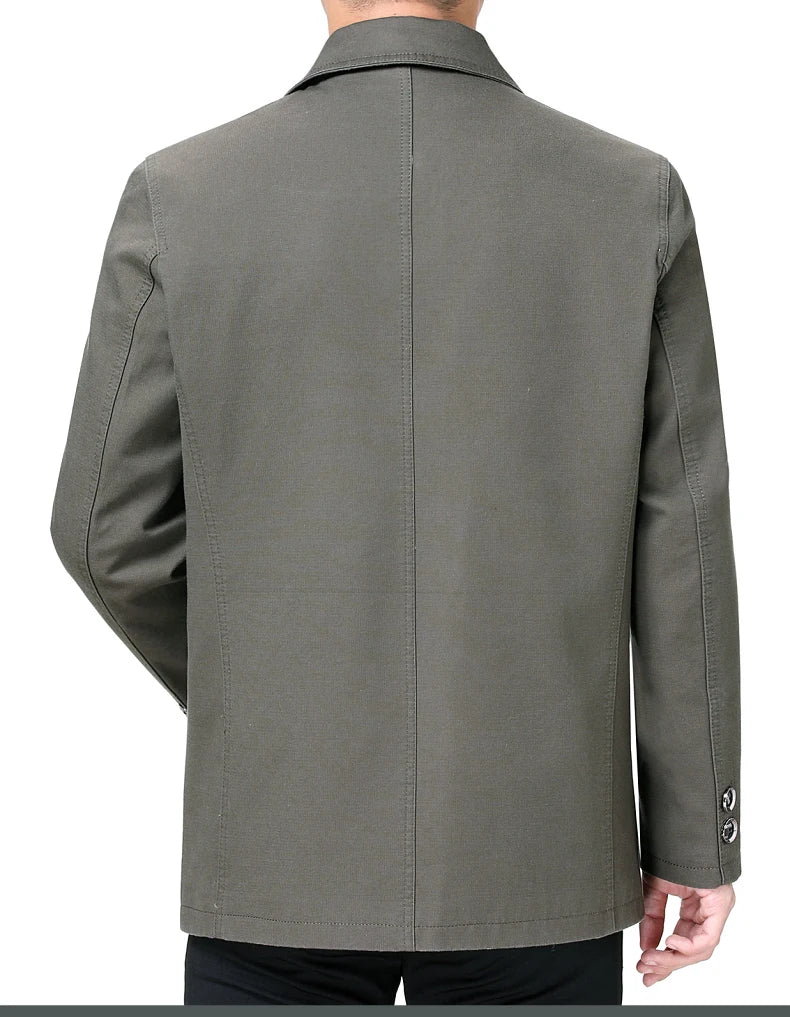 Men's Middle-Aged Cotton Jacket Spring Autumn Lapel Trench Coat Large Size with Buttons Fashionable Classic Outerwear