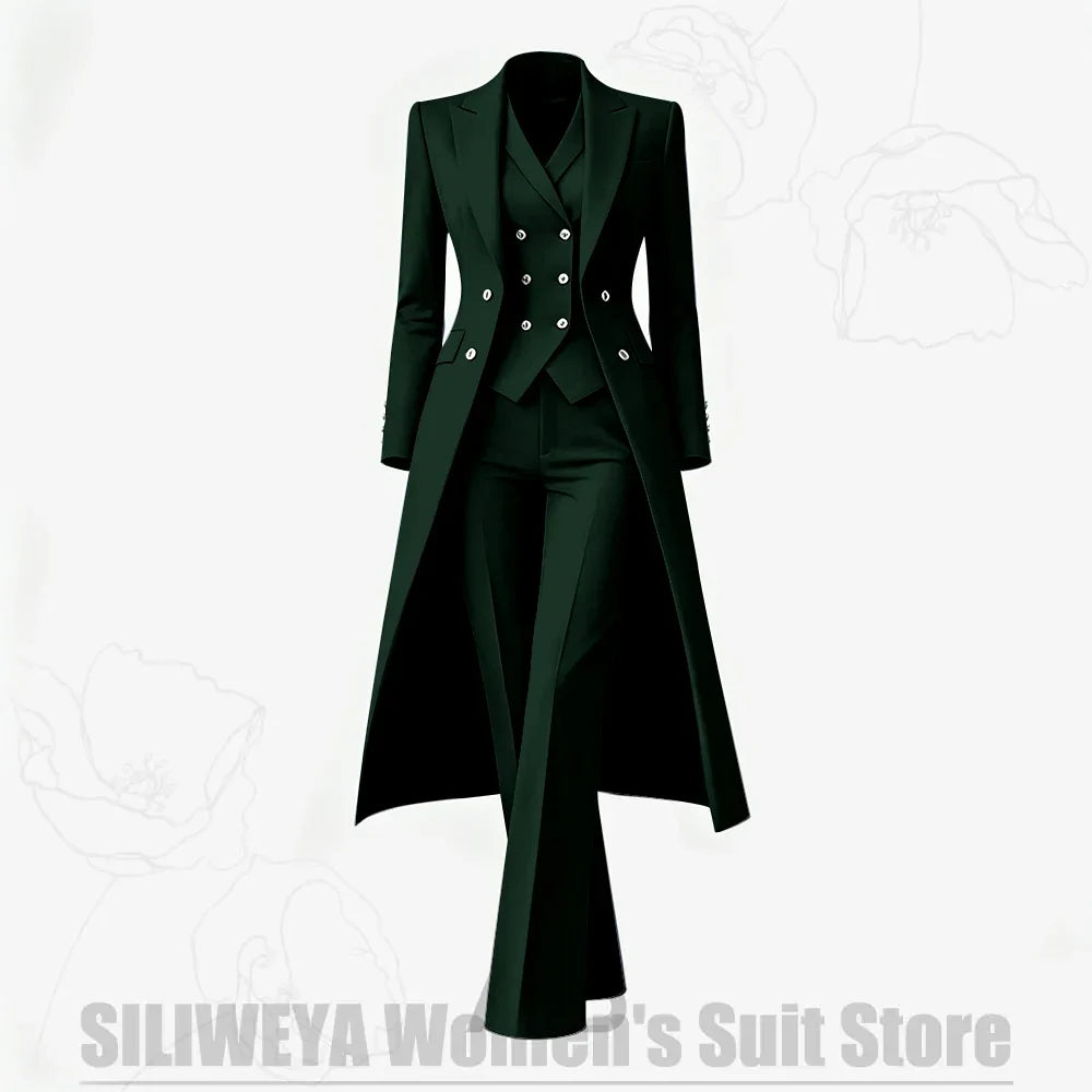 Women's Suit 3 Piece Double Breasted Long Coat Vest Pants Elegant Formal Business Wear Luxury Wedding Party Prom Outfit 2026