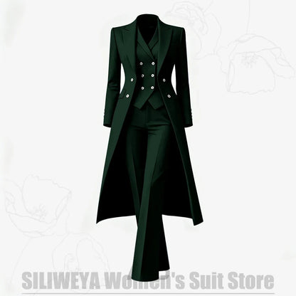 Women's Suit 3 Piece Double Breasted Long Coat Vest Pants Elegant Formal Business Wear Luxury Wedding Party Prom Outfit 2026