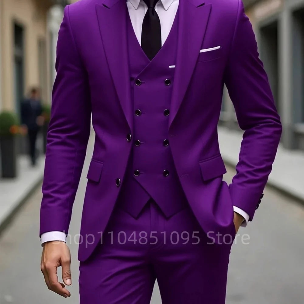 High Quality Men Wedding Suits Fashion Male Business Social Dance Party Dress Peak Lapel Blazers Pants with Vest for Party Prom