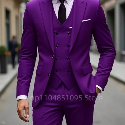 High Quality Men Wedding Suits Fashion Male Business Social Dance Party Dress Peak Lapel Blazers Pants with Vest for Party Prom