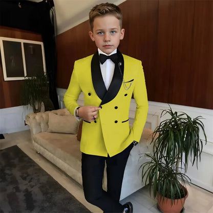 Double Breasted Kids Tuxedo 2 Pieces Holiday Outfit,High Quality Shawl Lapel Boys Suits Weddin Wear,Plus Size Suit Set