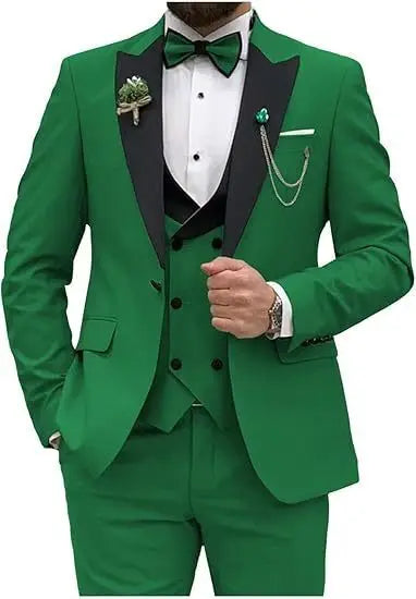 Slim Fit Peaked Lapel Formal Men Suits Solid Business Wedding Tuxedo Fashion Groom Outfit with Blazer Vest Pants for Prom Dinner