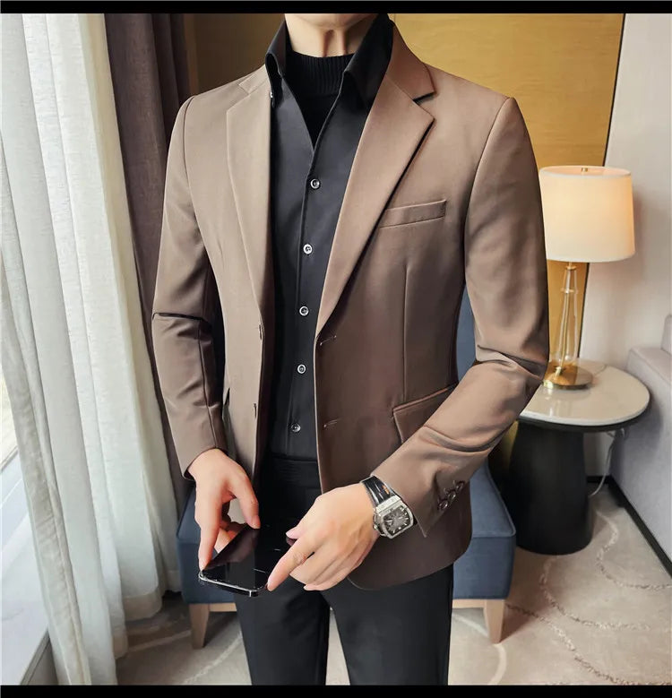 Removable Shirt Fake Two Suit Coats Men Spring Autumn Korean Slim Fit Business Casual Suit Coat Formal Social Party Prom Tuxedos