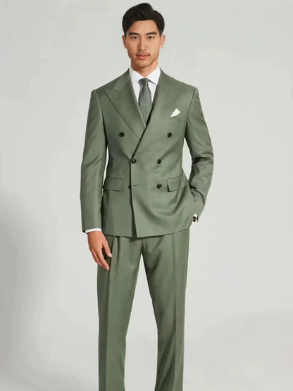 Matcha Green Blazer+Pant Business Double Breasted Regular Length Stretchy Blazer Professional Workwear