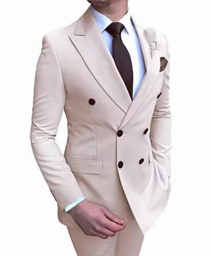 Formal Men's Suits 2 Pieces Jacket Pants Handsome Peak LapelDouble Breasted Suit Set For Men Groom Tuxedo Party Prom Hot Sale