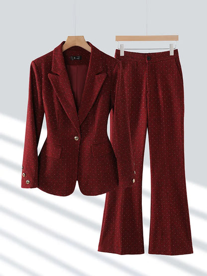 Fashion Women Suits 2024 New Autumn Winter Temprament Business Formal Slim Blazer And Flare Pants Office Ladies Work Wear