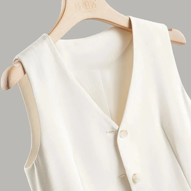 2024 NEW Spring Summer Women's Blazer Vests Korean Slim Sleeveless Jacket Fashion Commuting Office Female Vest Short Waistcoat