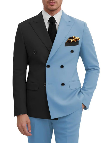 Fashion Contrast Man Suit Set 2 Pieces Jacket Pants Stage Performance Wear Premium Double Breasted Men's Tuxedo For Wedding