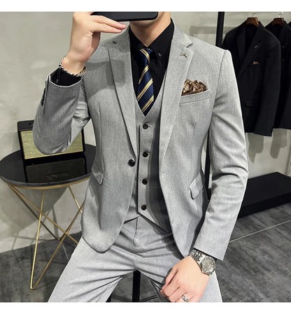 2025 Men's Wedding Suit Vest Trousers Set Fashionable Handsome Solid Color Groom's Three-Piece Outfit Available in Sizes M-7XL