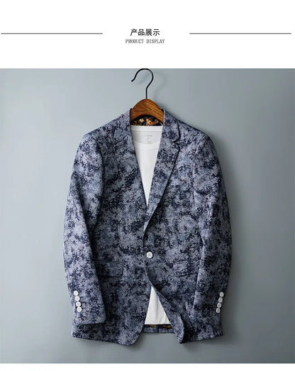 Men's Floral Jacquard Blazer Slim Suit Jacket Male Business Casual Coat Fashion Men Wedding Party Tuxedo Dress Blazers  Fit Tops