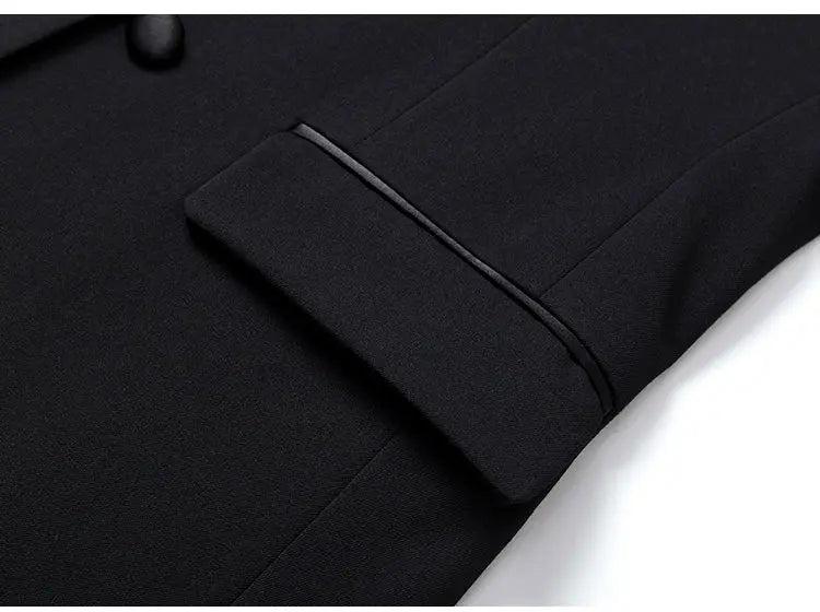 Patchwork Satin Double-breasted Designer Mens Black Blazer Hombre Elegant Groom Wedding Banquets Party Suits Jackets Coats 5XL