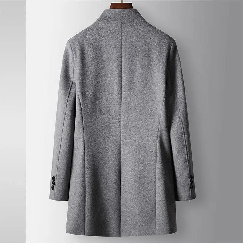 High-quality, Fashionable, Stylish, Versatile, for Banquets, Shopping, Trendy Business, Casual, Solid-color Men's Woolen Overcoa