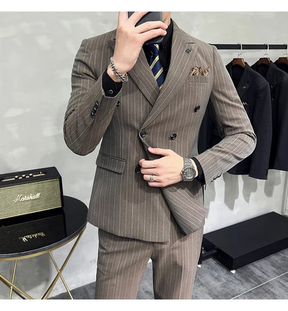 Men's Classic Striped 3-Piece Suit for Wedding, Business & Formal Occasions