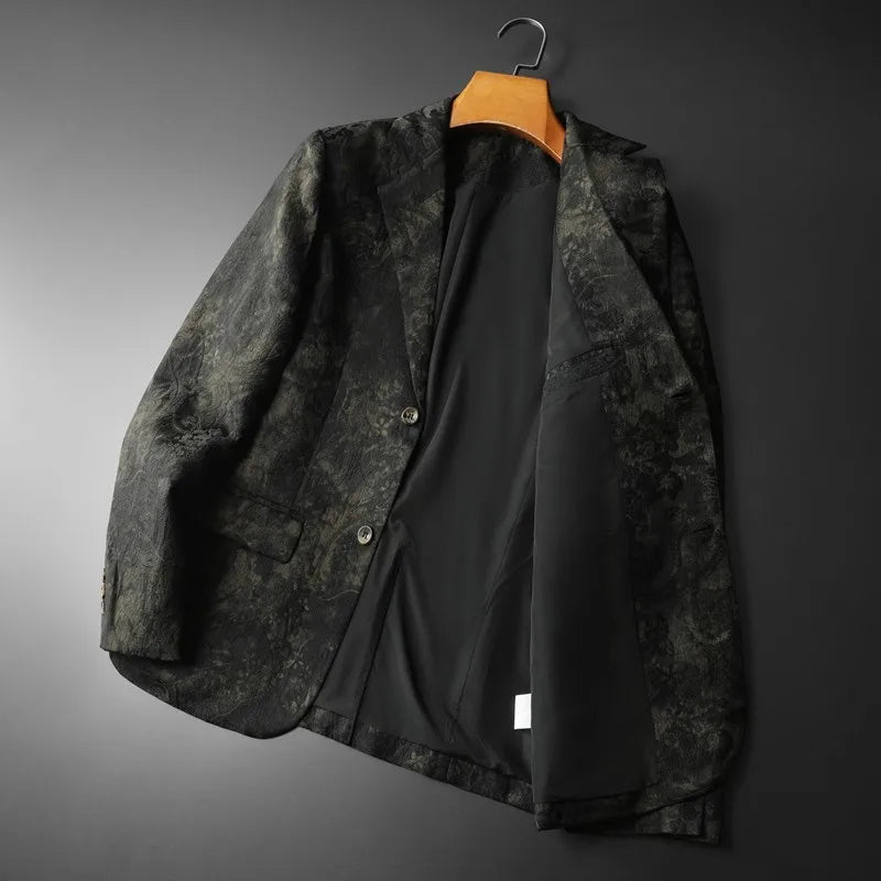 Spring Autumn Vintage Jacquard Suit Jacket Men High Quality Slim Fit Casual Social Blazers Business Office Wedding Party Coats