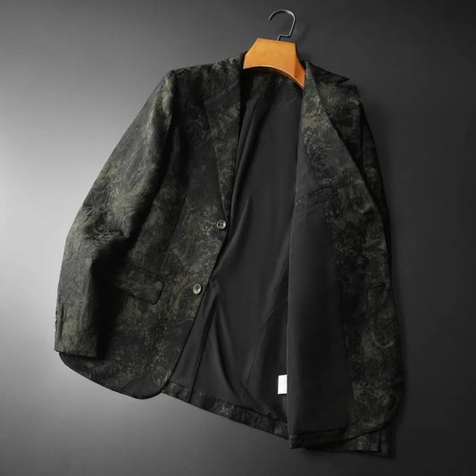 Spring Autumn Vintage Jacquard Suit Jacket Men High Quality Slim Fit Casual Social Blazers Business Office Wedding Party Coats