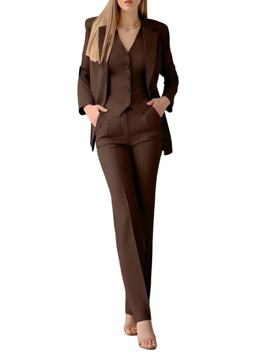 Burgundy 3 Piece Women's Business Suit Set with Jacket Vest And Straight Leg Pants Formal Office Lady Blazer Outfit for Females