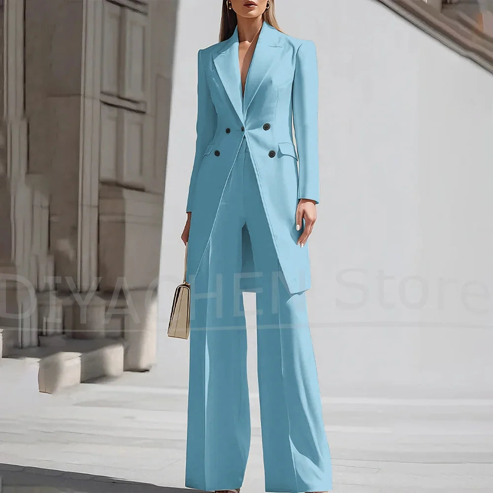 Luxury Women Pants Sets 2 Piece Chic Peak Lapel Double Breasted Outfit Fashion Elegant Daily Casual Party Office Lady Suits