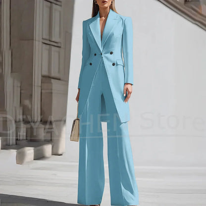 Luxury Women Pants Sets 2 Piece Chic Peak Lapel Double Breasted Outfit Fashion Elegant Daily Casual Party Office Lady Suits