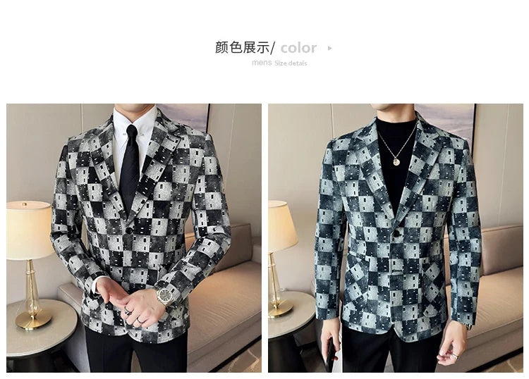 New High Qualitys Denim Jacquard Suit Jacket Men Slim Fit Business Social Formal Social Suit Coats Tailcoats Men Clothes 4XL-M