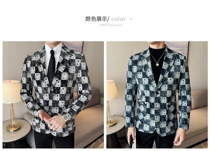 New High Qualitys Denim Jacquard Suit Jacket Men Slim Fit Business Social Formal Social Suit Coats Tailcoats Men Clothes 4XL-M