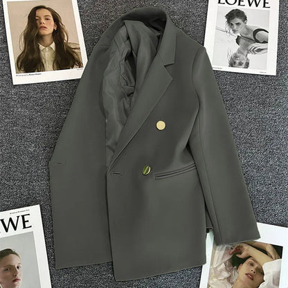Women's Spring Autumn 2026 Commuter Style Small Suit Jacket Double Row Buttons White Versatile Polyester Fiber Fashion