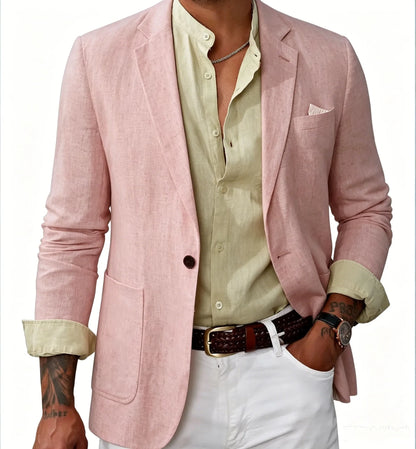 Men's Cotton Linen Blazer Solid Slim Fit Breathable Lightweight Casual Sport Coat One Button Lapel Suit Jacket for Daily Summer
