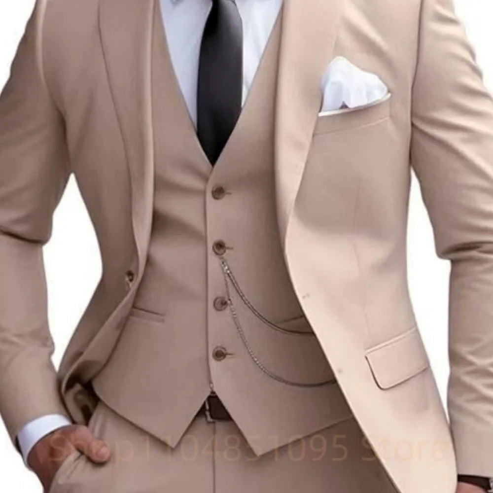 Elegant Mint Green 3 Piece Men's Suit Groom Tuxedos Business Suits Slim Fit Notch Lapel Blazer Vest Pants for Wedding Party Prom