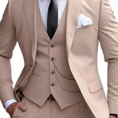 Elegant Mint Green 3 Piece Men's Suit Groom Tuxedos Business Suits Slim Fit Notch Lapel Blazer Vest Pants for Wedding Party Prom