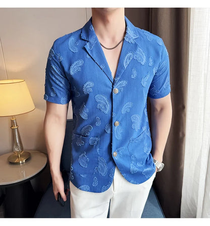 Summer Thin Ice Silk Without Lining Suit Coats 2025 New High-end Fashion Jacquard Casual Social Shirt Coat Men Clothing 4XL-M