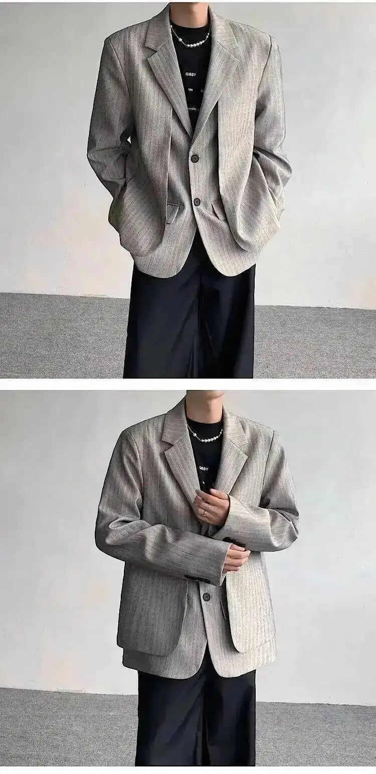 Layer Original Fake Design Two Piece Blazer Double Coat Men's 2025 Spring Elegant Temperament Stripe Casual Jacket JY7367