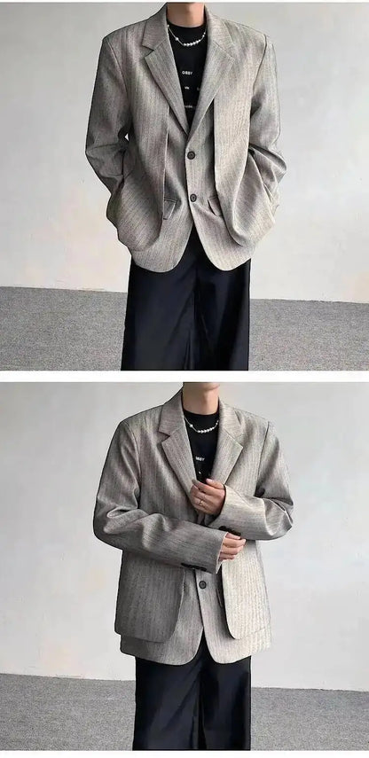 Layer Original Fake Design Two Piece Blazer Double Coat Men's 2025 Spring Elegant Temperament Stripe Casual Jacket JY7367