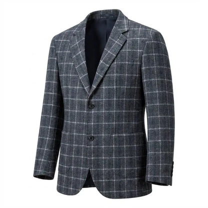 Mens Plaid Wool Blend Blazer Slim Fit Business Formal Suit Jacket Versatile Check Pattern Outerwear