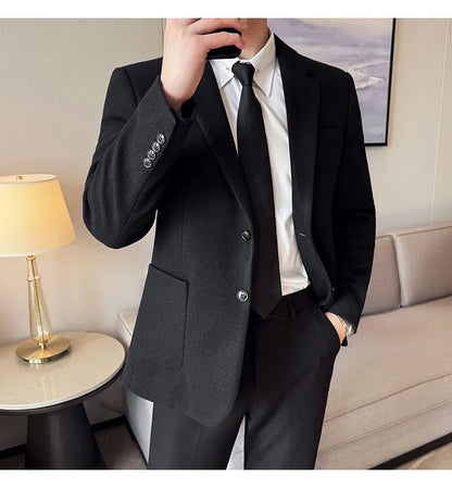 High Qualitys Thickened Wool Suit Jacket Autumn Winter New Luxury Solid Color Formal Men Business Slim Fit Social Party Tuxedo
