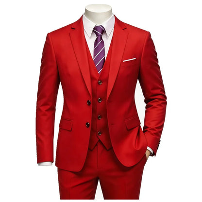 Men's 3 Pieces Suit Elegant Solid Slim Fit Single Breasted Party Blazer Vest Pants Set