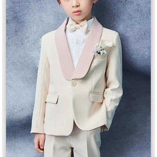Flower Boys Wedding Suits 2 Piece Fashion Shawl Lapel One Button Blazer Sets High-end Dinner Party Formal Chic Kids Clothes