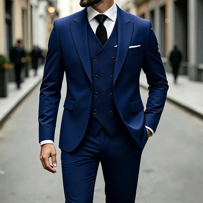 Elegant Male Suit 3 Pieces Blazer Vest and Pants Set Peak Lapel Tuxedo Suits for Men Ceremony Wedding Dresses Business Prom