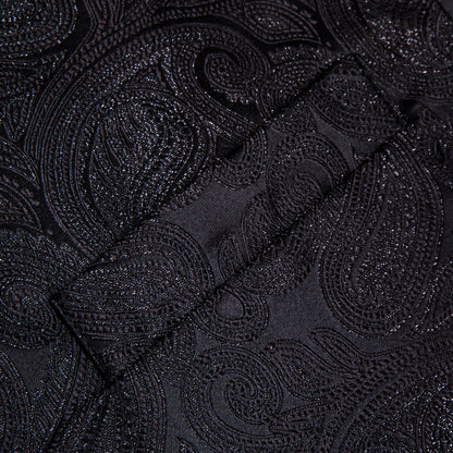 Men's Vest Tie Hanky Cufflinks Set – Wine Black Paisley Jacquard for Weddings & Formal Events