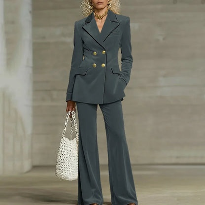 Luxury Women Yellow Velvet Clothing Double-Breasted Blazer+Pants Sets Elegant Winter Daily Suit Slim Fit Office Outerwears