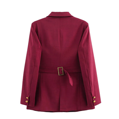 Fashionable Plaid Suit Women's Clothing Autumn New Style Versatile Design with Belt Business Casual Polyester Long Sl...